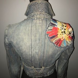 Floral crop denim jacket